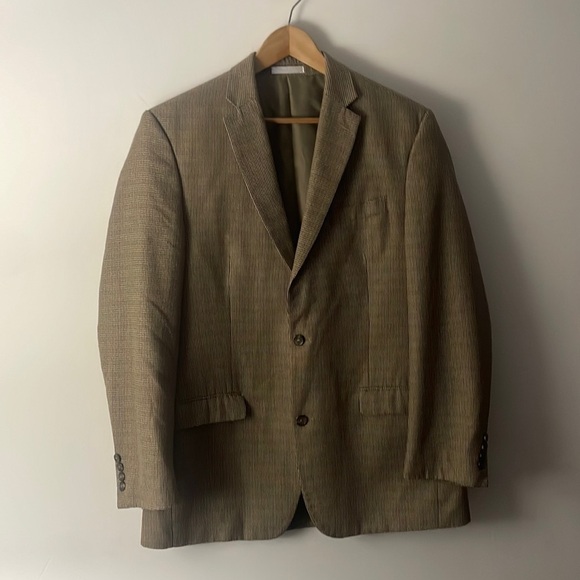 Chaps Brown Houndstooth Patterned Men’s Blazer Polyester Blend 2 Buttons Sz 42L - Picture 1 of 5
